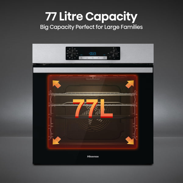 Hisense BI64211PB 77 Litre Built In Electric Single Oven With Pyrolytic Cleaning, Pizza Mode, Multiphase Cooking- Black 22x23x23 inches (LxWxH) - A+ Rated, Extra Large