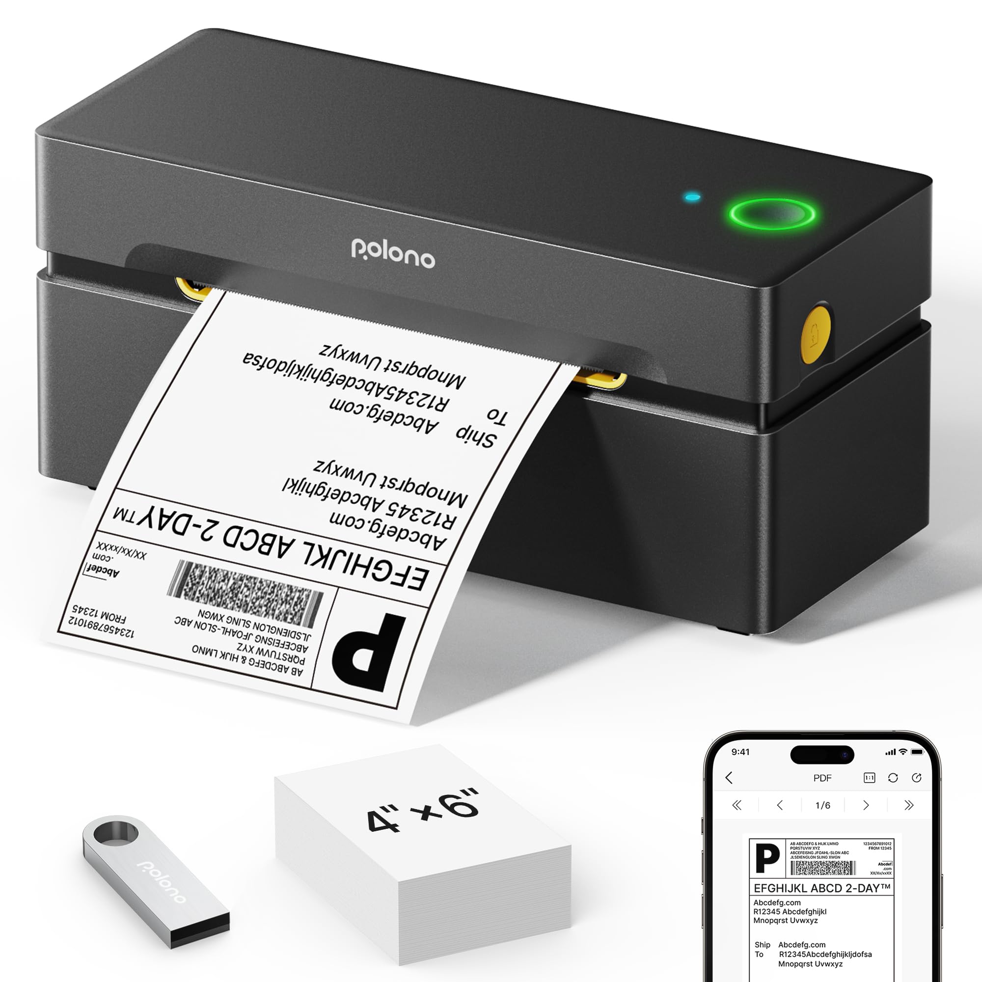 POLONO Bluetooth Thermal Shipping Label Printer, Wireless 4x6 Shipping Label Printer for Small Business, Support iOS, Android, Windows and Mac, Compatible with Amazon, Ebay, Shopify, Etsy, USPS (Grey)