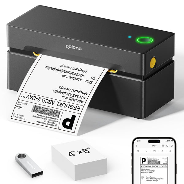 POLONO Bluetooth Thermal Shipping Label Printer, Wireless 4x6 Shipping Label Printer for Small Business, Support iOS, Android, Windows and Mac, Compatible with Amazon, Ebay, Shopify, Etsy, USPS (Grey)