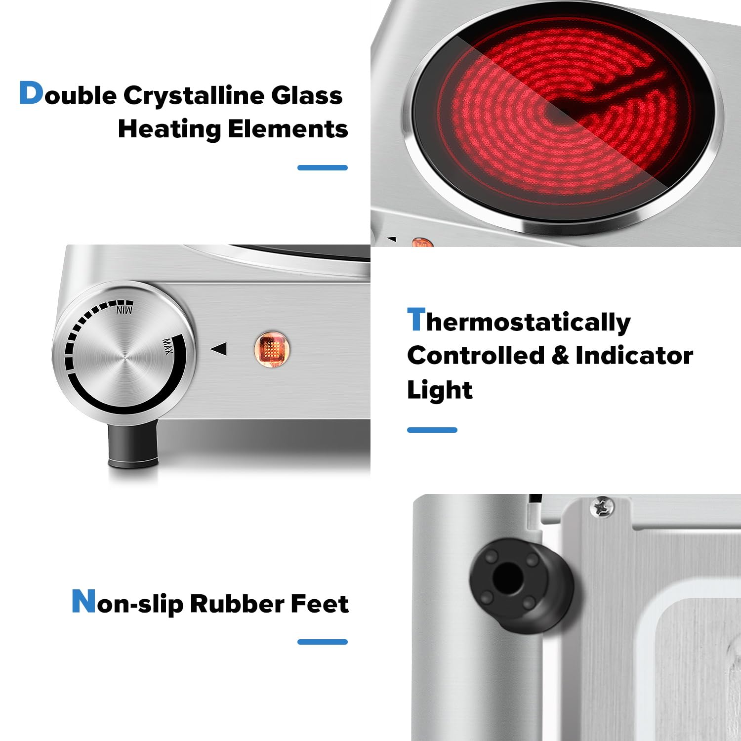 Double Hot Plate, CUSIMAX 2400W Electric Hob Ceramic Hot Plate, Portable Double Camping Hob Infrared Cooktop with Dual Temperature Control, Easy to