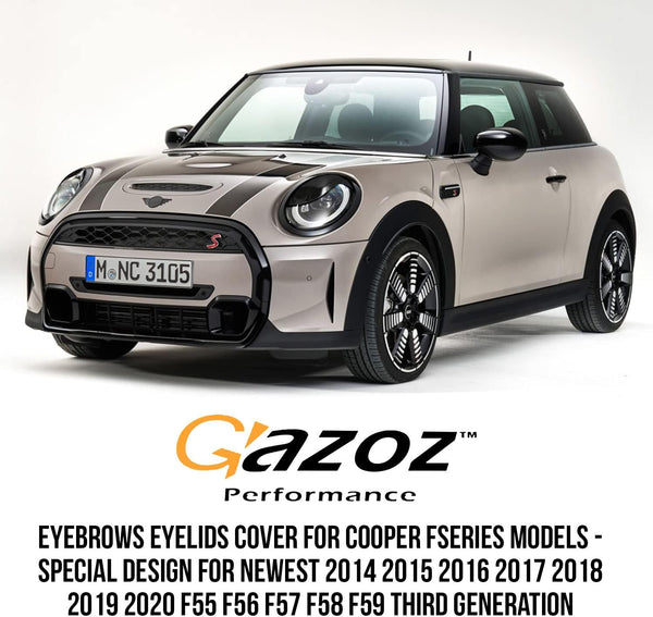 Gazoz Performance Aggressive Headlights Eyebrows Eyelids Cover - Headlamp Eyebrow Eyelid Decoration - Gloss Black ABS Headlight Cover for 14-21 F55 F56 F57