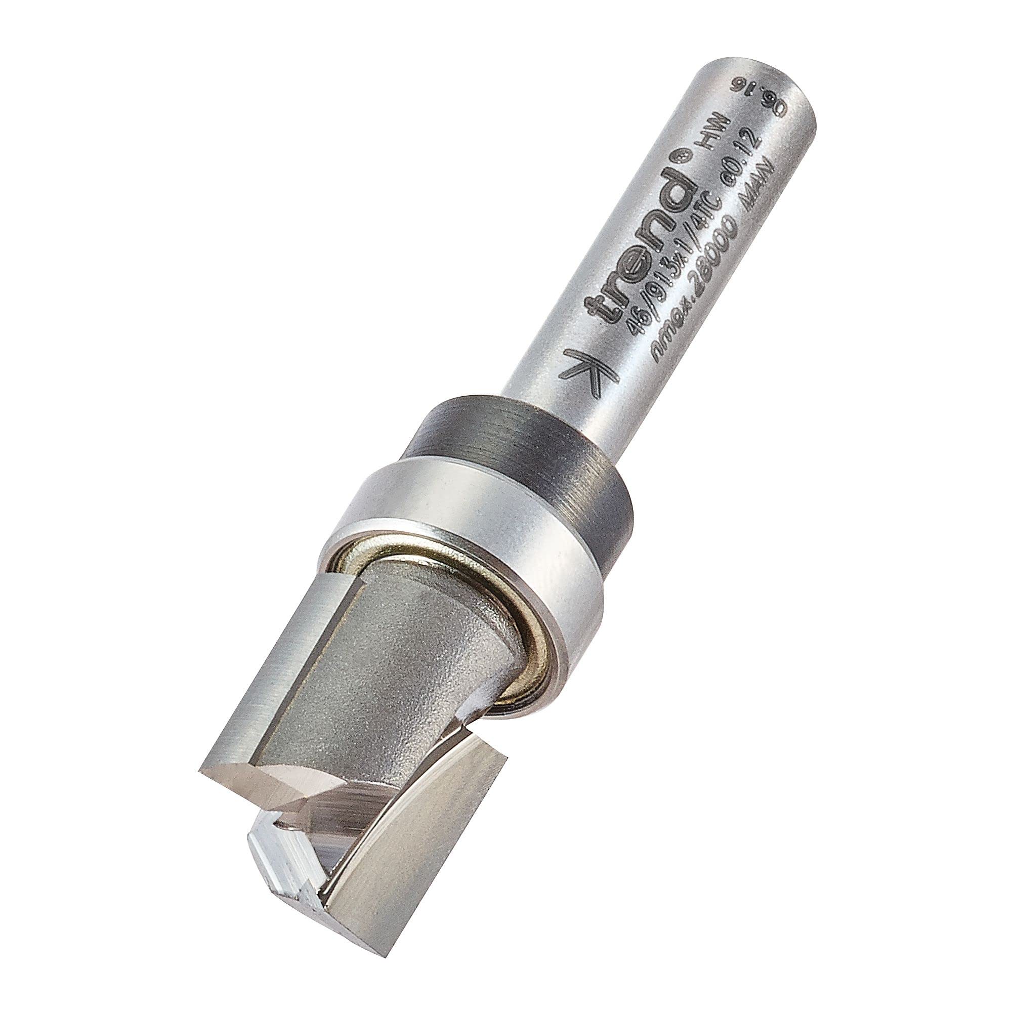 Trend Professional Guided Trimmer, 1/2 Inch Shank, 12.7mm Cut Diameter, 50mm Cut Length, Tungsten Carbide Tipped, 46/23X1/2TC