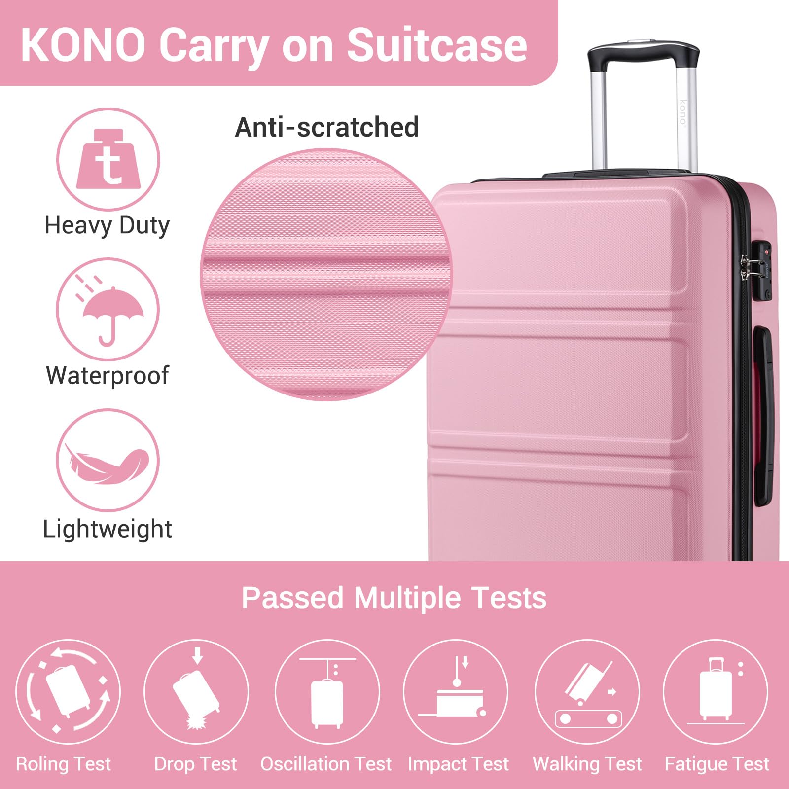 Kono Fashion Hand Luggage Lightweight ABS Hard Shell Trolley Travel Suitcase