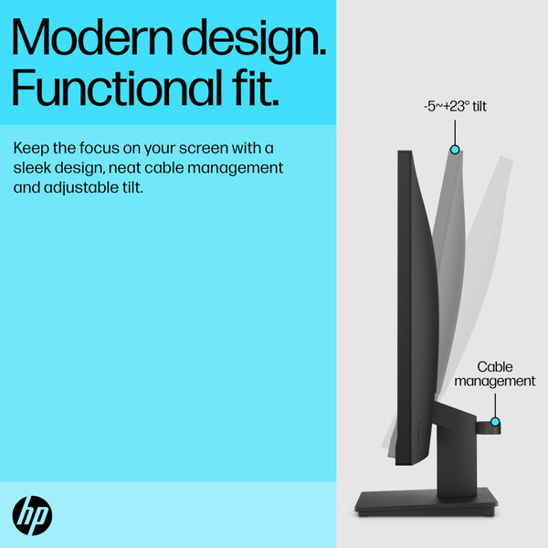 HP 24 Inch FHD Monitor | Full HD VA LCD Display | 75hz Refresh Rate | 250 Nits Brightness | 3000:1 Contrast Ratio | AMD FreeSync Technology | Adjustable Tilt | 1x HDMI 1.4, 1x VGA | Black | V24v G5