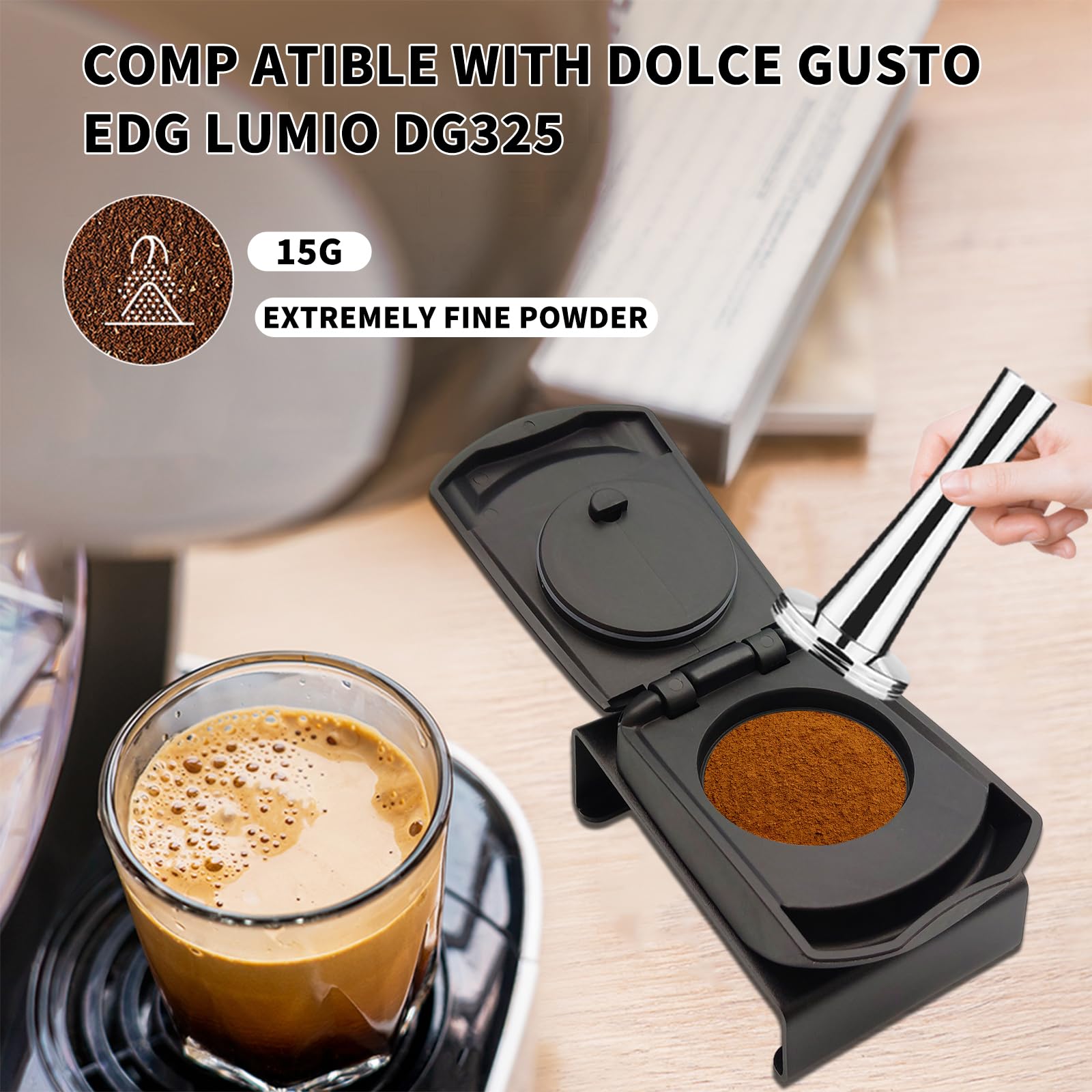 FOXNSK Reusable Coffee Capsule Adapter, Refillable Coffee Capsule Adapter Coffee Capsules Converter for Dolce Gusto edgLUMIO DG325 Machine with 41mm