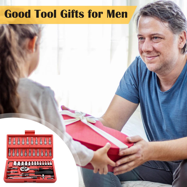 EGOFINE 46 Pieces 1/4" Drive Socket Set&Tool Sets, Ratchet Wrench Set with Bit Socket Set Metric and Extension Bar for DIY, Car Repair and Household with Storage Case