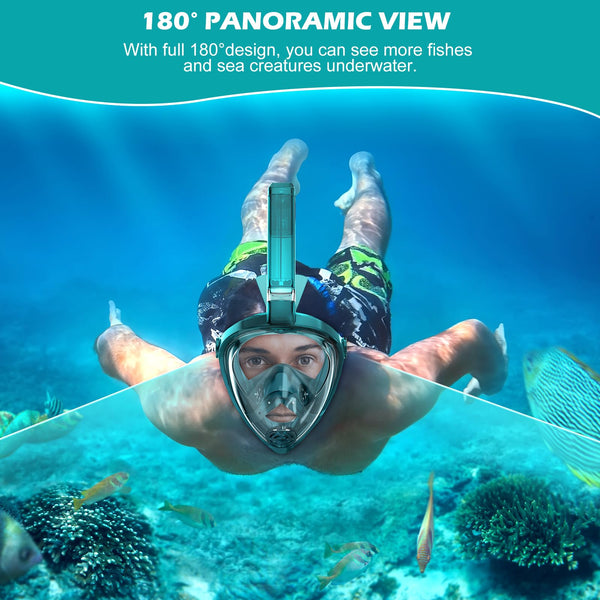 KUYOU Full Face Snorkel Mask, Snorkeling Gear for Adults Teens with Latest Dry Top Breathing System, Foldable 180°Panoramic View Snorkeling Mask Adult, Anti-Fog & Anti-Leak