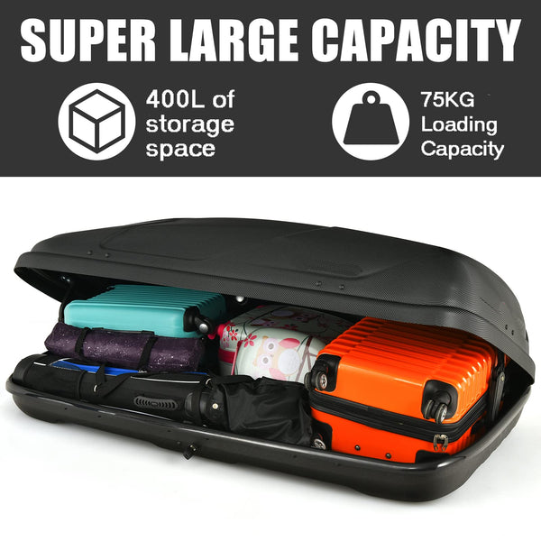 TANGZON Car Roof Box, 400L Extra-Large Car Top Roofbox with Dual Side Opening, Waterproof Hard Rooftop Cargo Carrier Storage Box for Tents Bags Luggage, Fits Most Cars (Black)