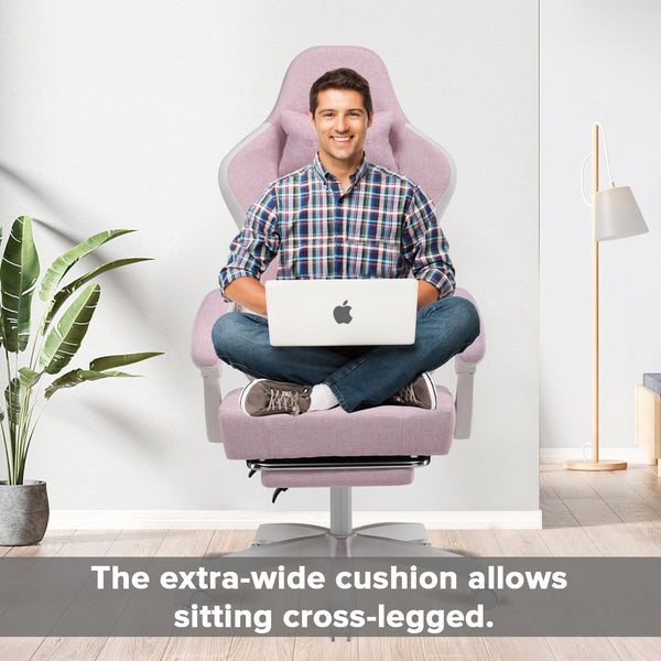 GTPLAYER Fabric Gaming Chair with Footrest, Ergonomic Computer Desk Chair with Pocket Spring Cushion Home Office High Back Support Lumbar Support Heavy Duty Wide