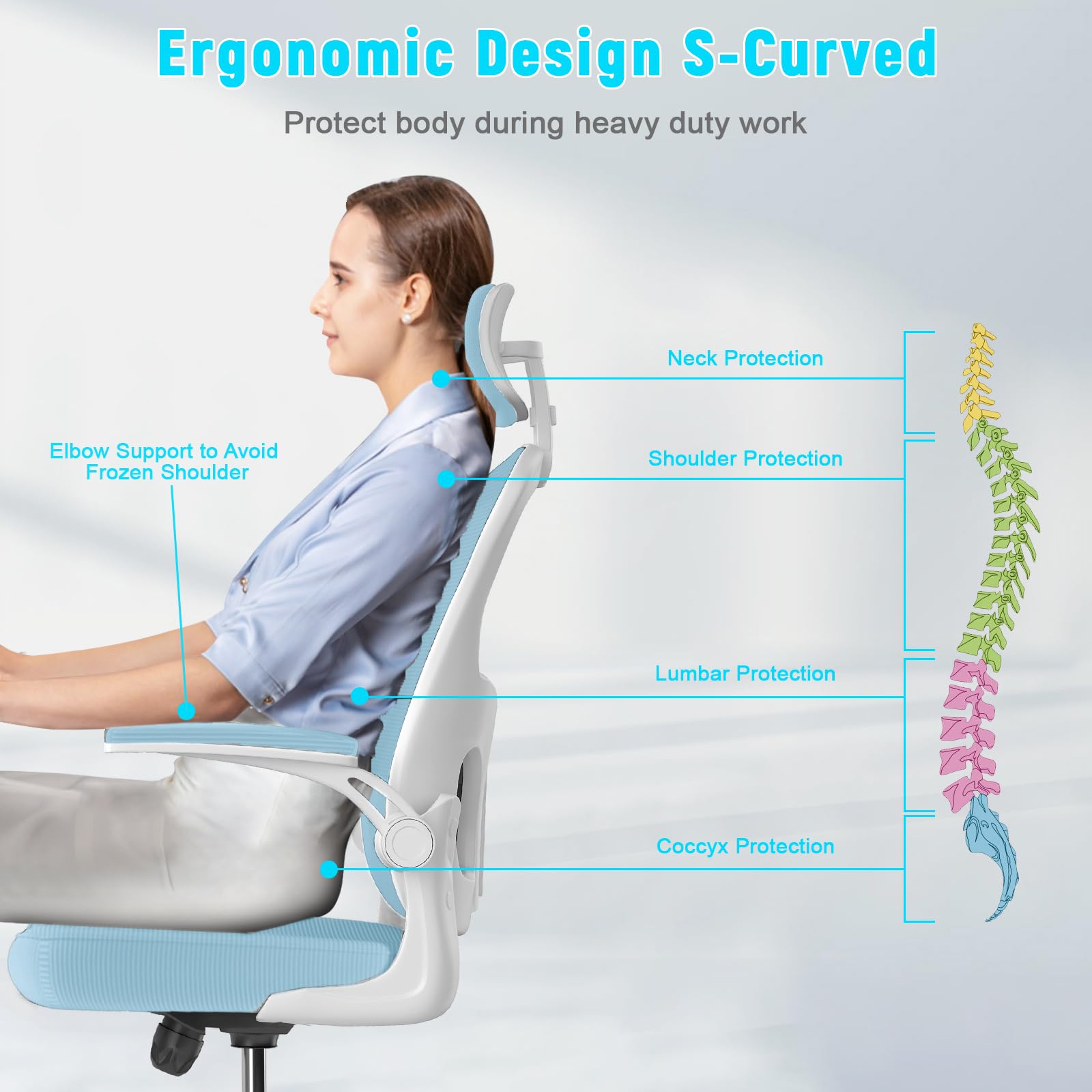 naspaluro Office Chair Ergonomic Desk with 90° Flip-up Armrest Lumbar Support, Height Adjustable Chair, Executive Swivel Computer Padded Seat Cushion for Home/Office