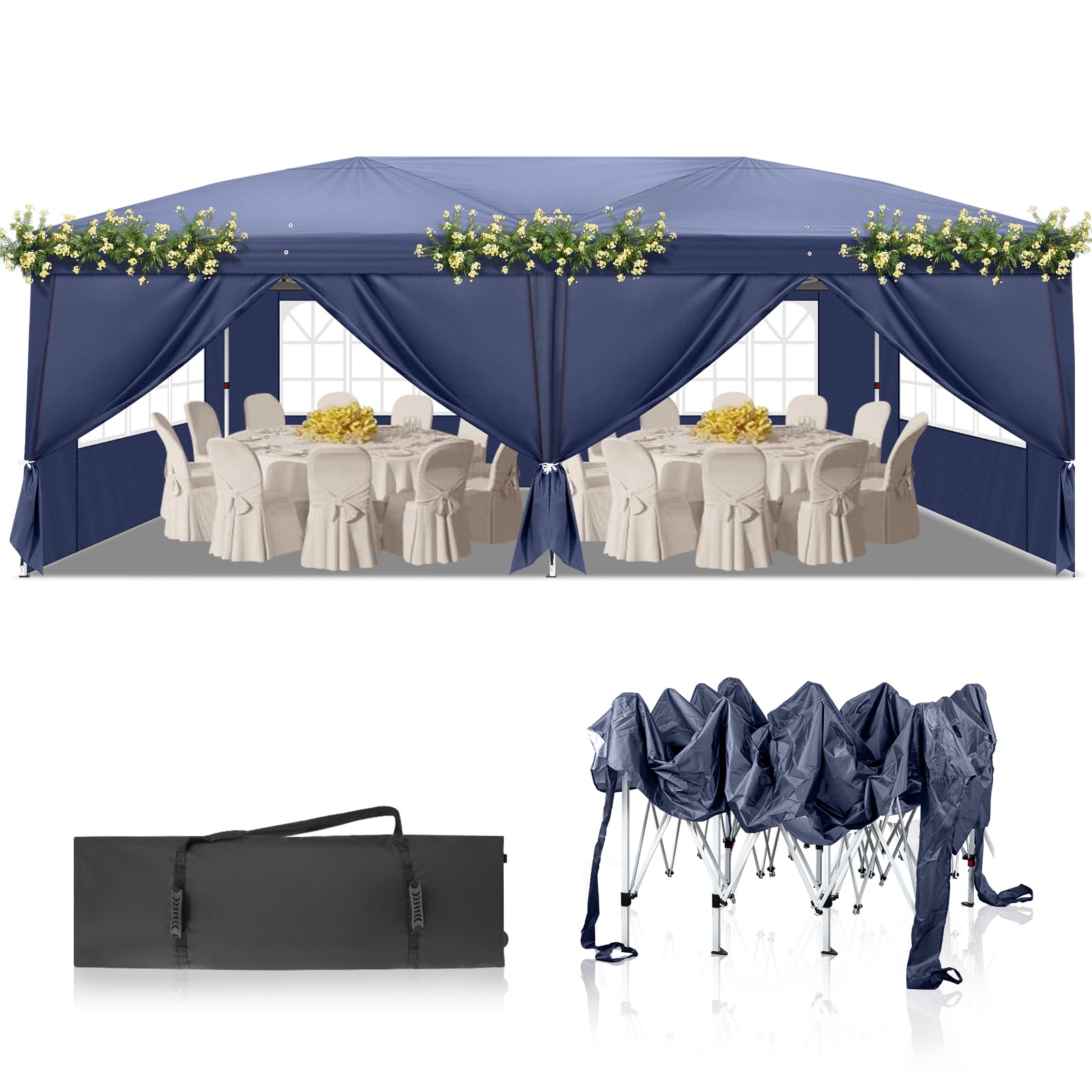 Bonnlo Pop Up Gazebo with Sides 3m x 3m, Easy Setup Instant Outdoor Canopy, Folding Garden Gazebo, Party Tent Grey