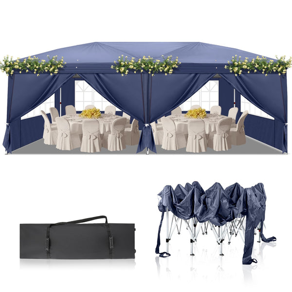 Bonnlo Pop Up Gazebo with Sides 3m x 3m, Easy Setup Instant Outdoor Canopy, Folding Garden Gazebo, Party Tent Grey