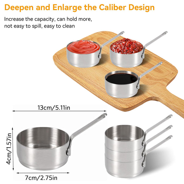 8Pcs 100ml/3.38oz Stainless Steel Sauce Cup, Mini Saucepan Sauce Bowl Soup Pot Condiment Sauce Cups Container Round Condiments Ramekin Dipping Sauce