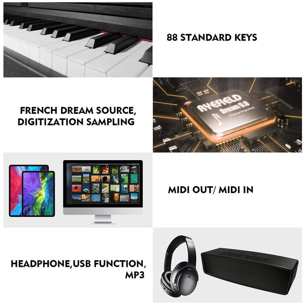MUSTAR Digital Piano 88 Weighted Keys, Full Size 88 Key Piano Keyboard Semi Weighted, Home Electric Piano with Furniture Stand and Triple Pedal, Music Stand, USB MIDI, White