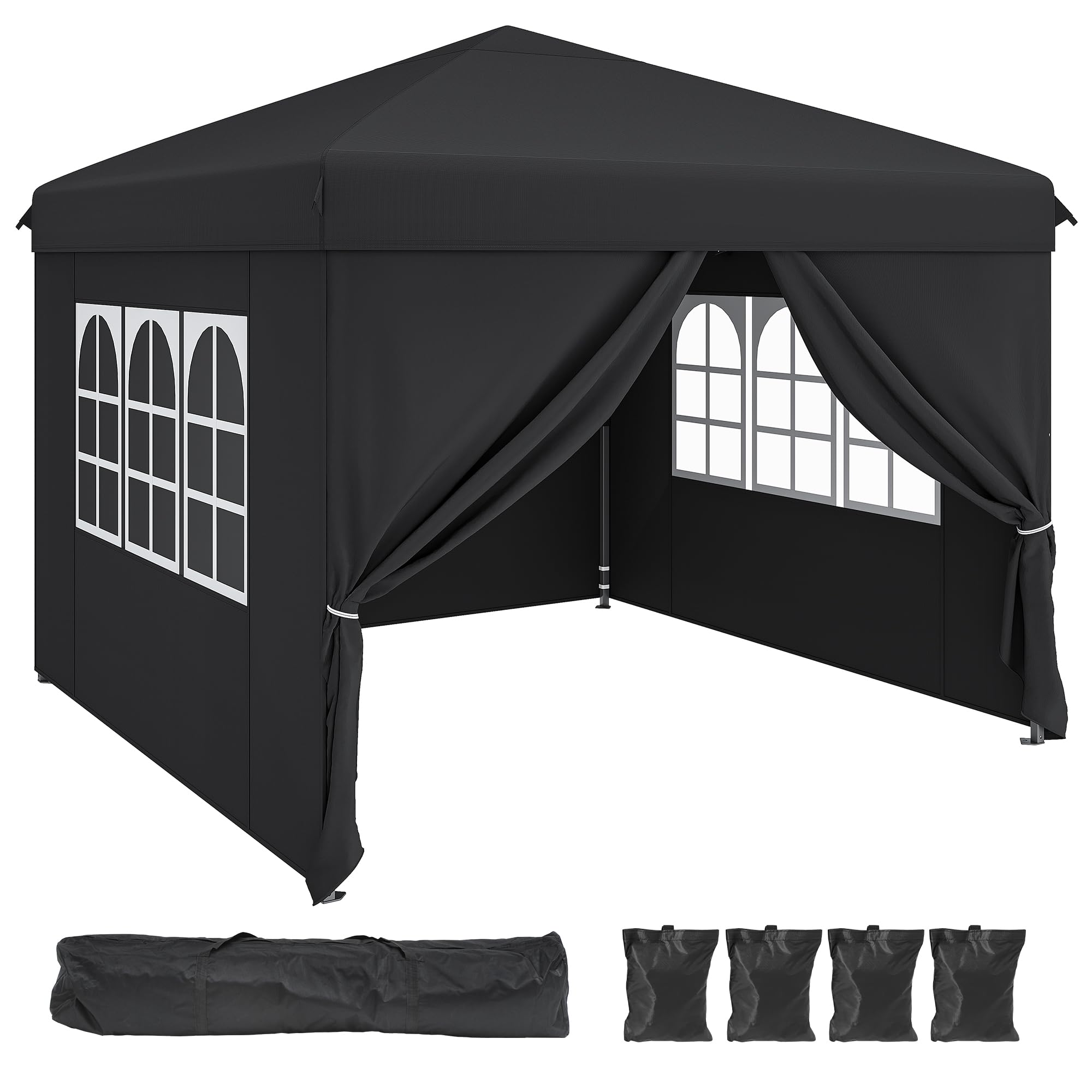 YITAHOME 3x3M Outdoor Pop Up Gazebo with Sides and Windows, Waterproof Folding Garden Canopy All Seasons Camping Gazebo Anti-UV with Adjustable Height Stakes Rope Carry & Weight Bags for Party Event