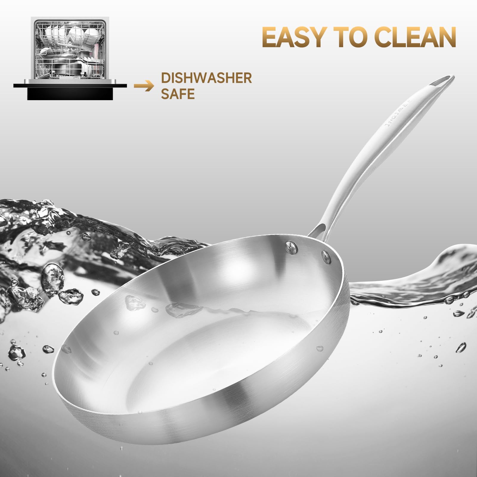 Inqibee 22 & 26 CM Tri-Ply Stainless Steel Frying Pan Set with Lid,Skillets,Induction Cooking Pans,Dishwasher and Oven Safe.