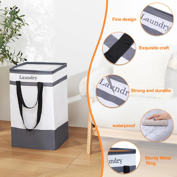 ROSOS Collapsible Foldable Hamper - Extended Double Handle, 80 L Laundry Basket for Bedroom Bathroom Dorm Storage - 1 Pack, Black