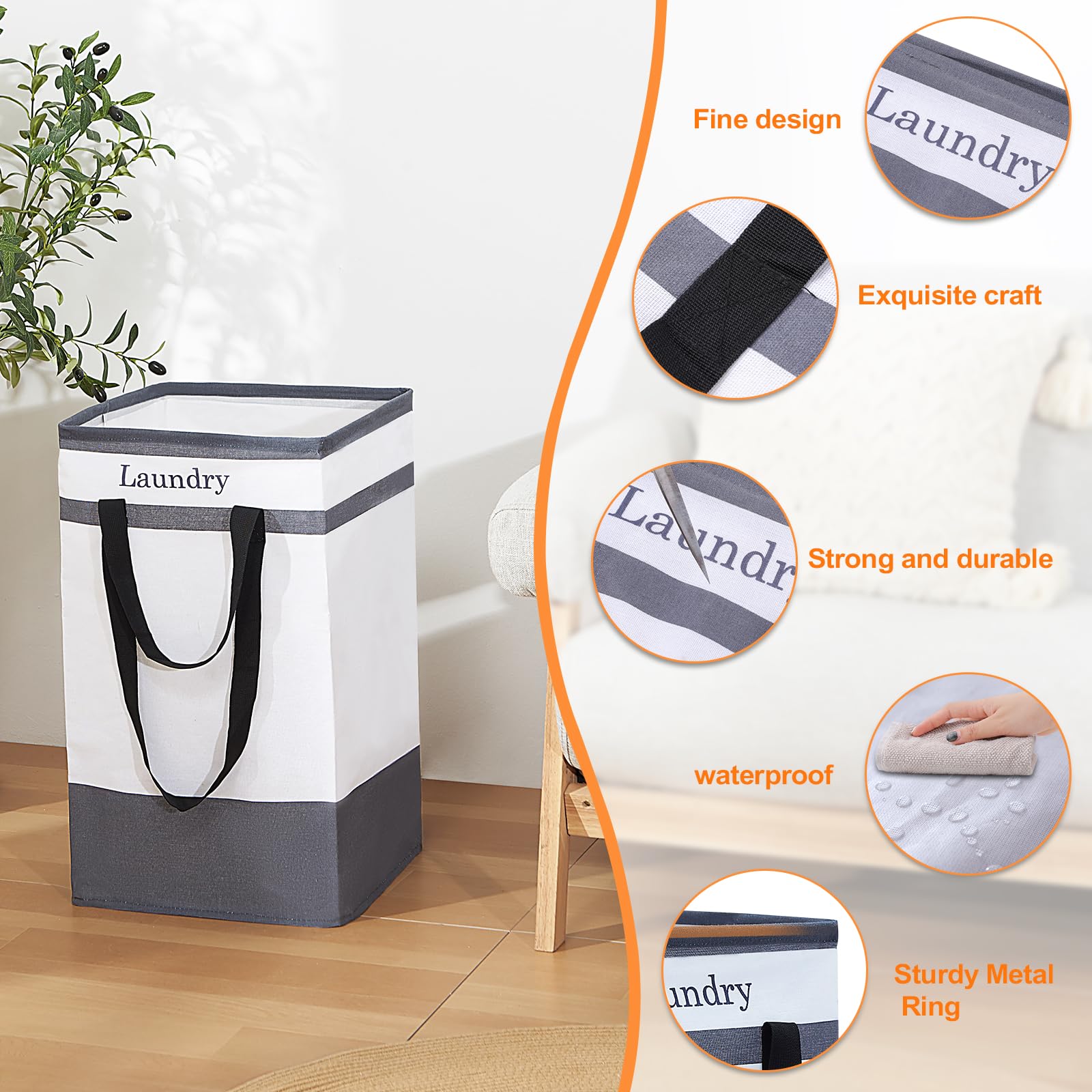 ROSOS Collapsible Foldable Hamper - Extended Double Handle, 80 L Laundry Basket for Bedroom Bathroom Dorm Storage - 1 Pack, Black