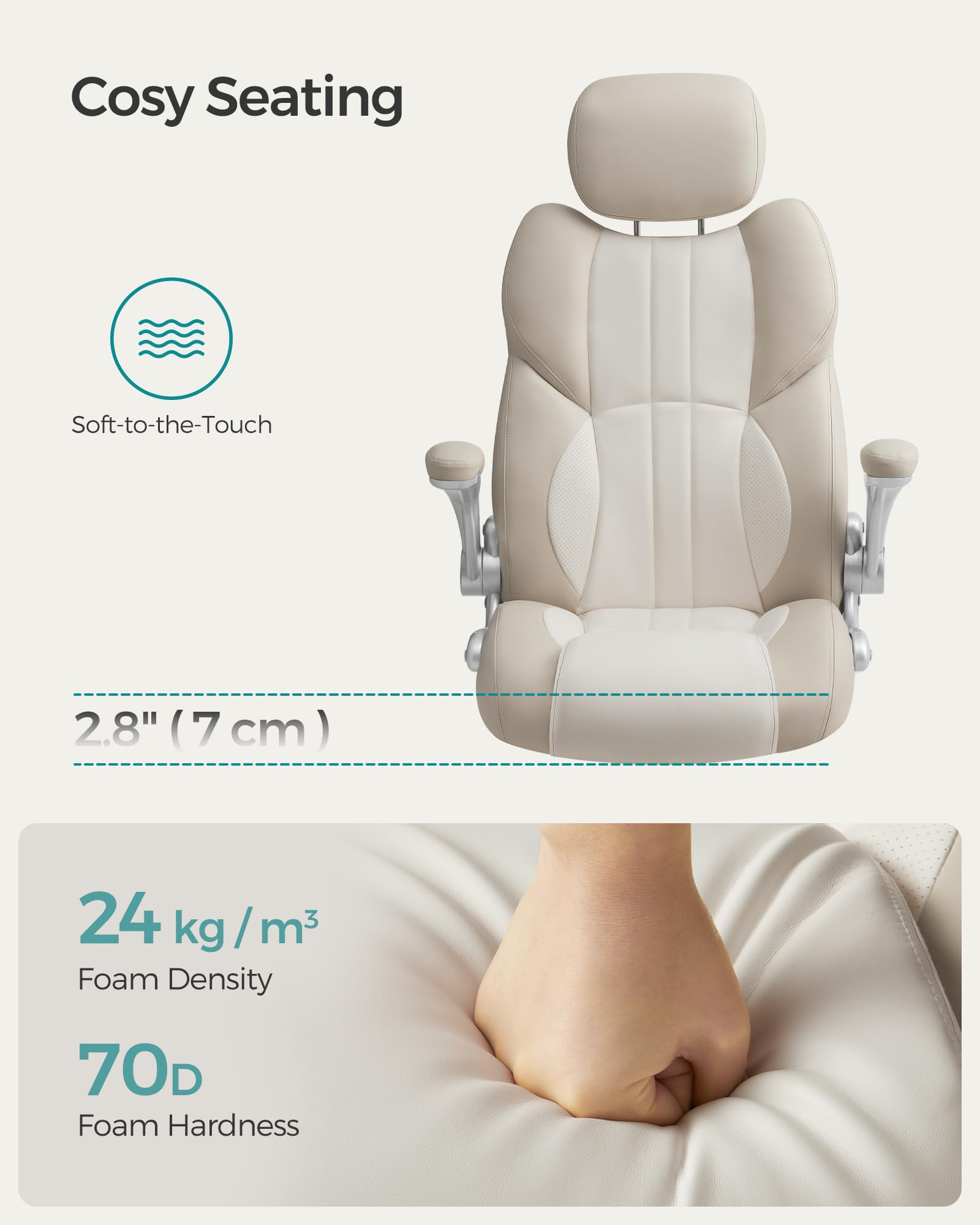 SONGMICS Office Chair, Ergonomic Gaming Chair, Adjustable Headrest, Tilt Function, Foldable Armrests, Swivel Castors, Adjustable Height, E-sports Chair, Ink Black OBG65BKUK