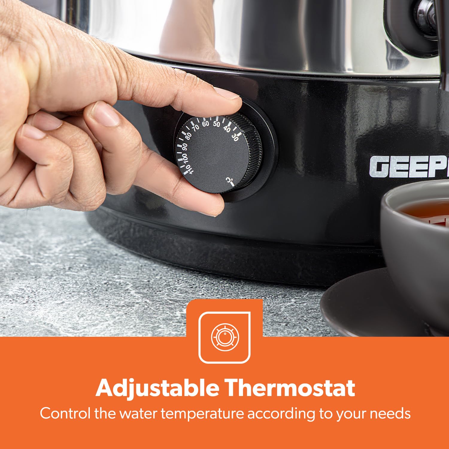 Geepas Electric Catering Urn, 1650W Instant Hot Water Boiler Dispenser - Tea Urn Kettle Home Brewing Commercial Office Use with Keep Warm - Easy Pour Tap, 15 Litre, Stainless Steel – 2 Year Warranty