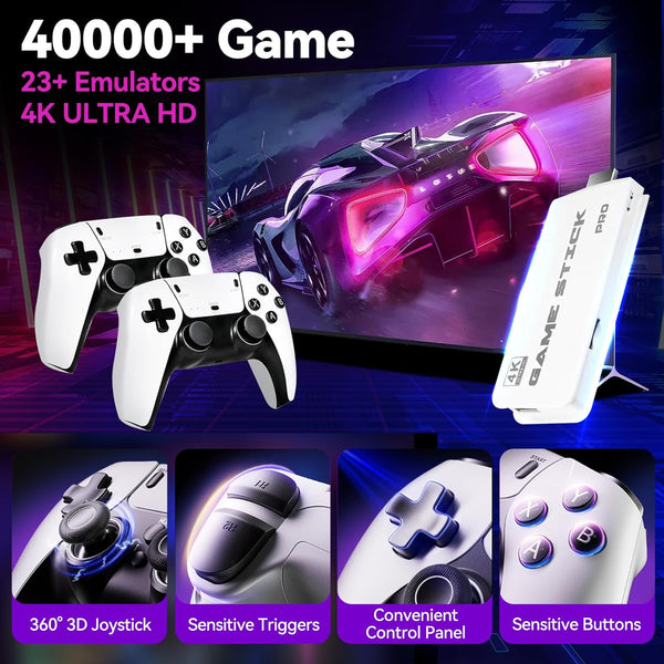 YunLone 2025 Upgraded Retro Gaming Console, 4K HDMI Video Game Consoles with 40,000+ Games & 23 Emulators, Plug and Play Video Gaming Stick with Upgrade Dual 2.4G Wireless Controllers (128G)