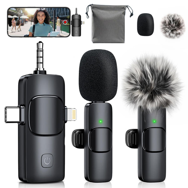 MENERESAS Mini Microphone for iPhone/Android: 3-in-1 Wireless Lavalier Microphone with Noise Reduction and Crystal Sound for Camera, Professional Video Recording, YouTube, TikTok