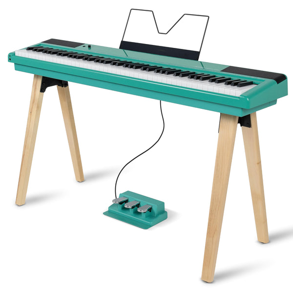 Alesis Recital Home Digital Piano with 88 Hammer Action Weighted Keys, Stand, Pedals and Lessons, Turquoise