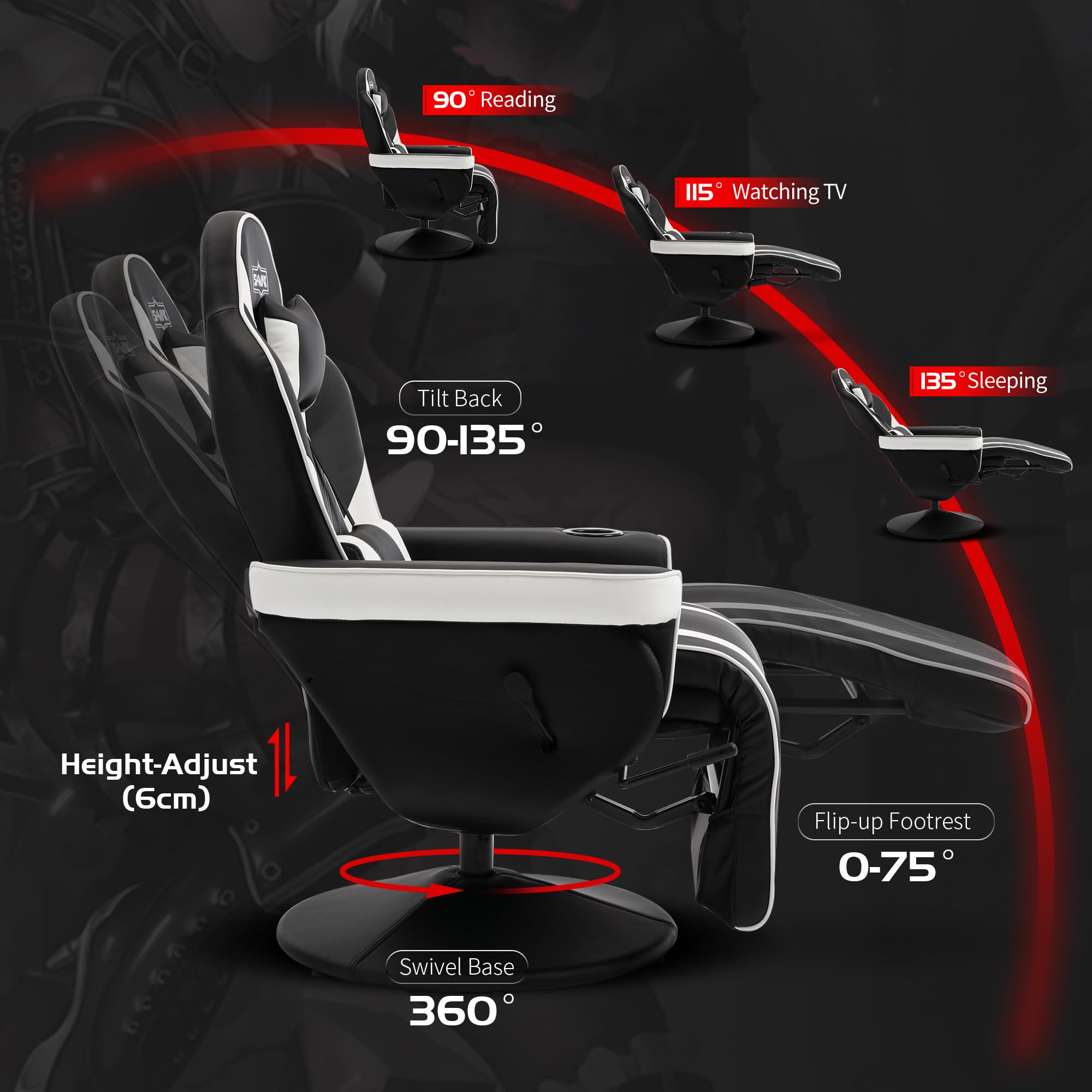 S*MAX Gaming Chair Recliner Height Adjustable Ergonomic Higher Back and Wider Lumbar Support Swivel PU Leather Gaming Chair with Footrest Cup Holder Gamer Chairs for Adults Black X Large