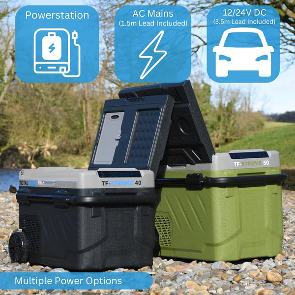 TF-XTREME Portable Refrigerator Fridge Freezer - 12V Electric Car Fridge Cooler for Camping - Motorhome Cool Box 24V Off-Grid Fishing Picnic Van Coolbox Green 50L