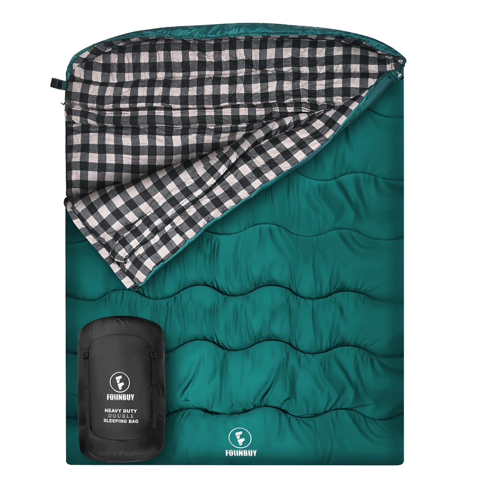 FORINBUY Winter Cotton Flannel Double Sleeping Bag for Adults - 0 degree Queen Size 2 Person Sleeping Bag, Waterproof & Warm for Cold Weather, Ideal for Couples, Family Camping & RV Travel