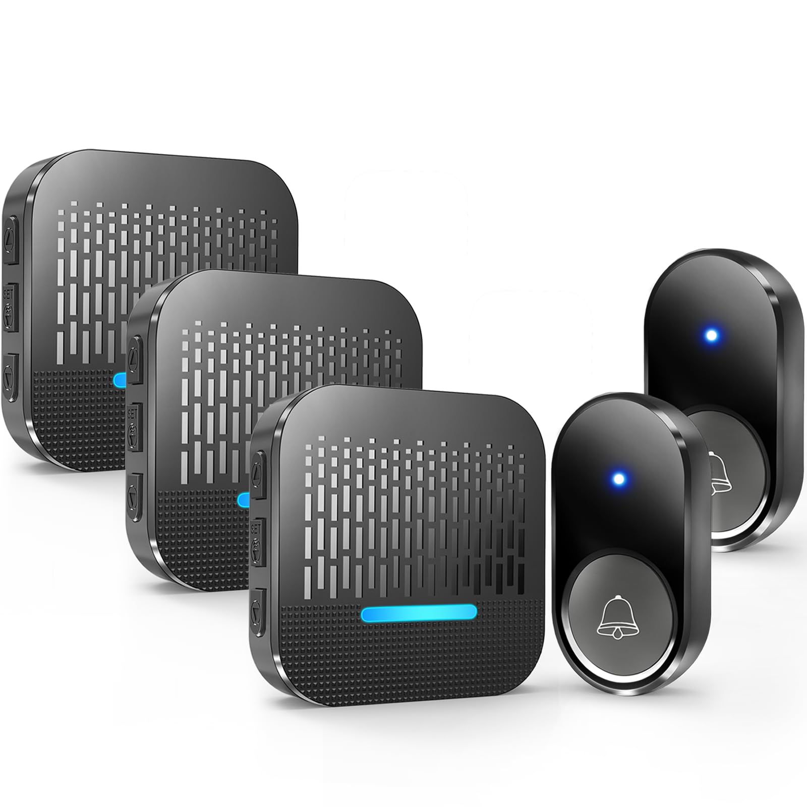 Kabol Wireless Doorbell, Plug in 1000ft Cordless Door Bell Chime, 55 Melodies, 5 Volume Levels, IP65 Waterproof Door Bells Wireless Kits, 2 Battery Operated Button and 3 Receivers with LED Indicator