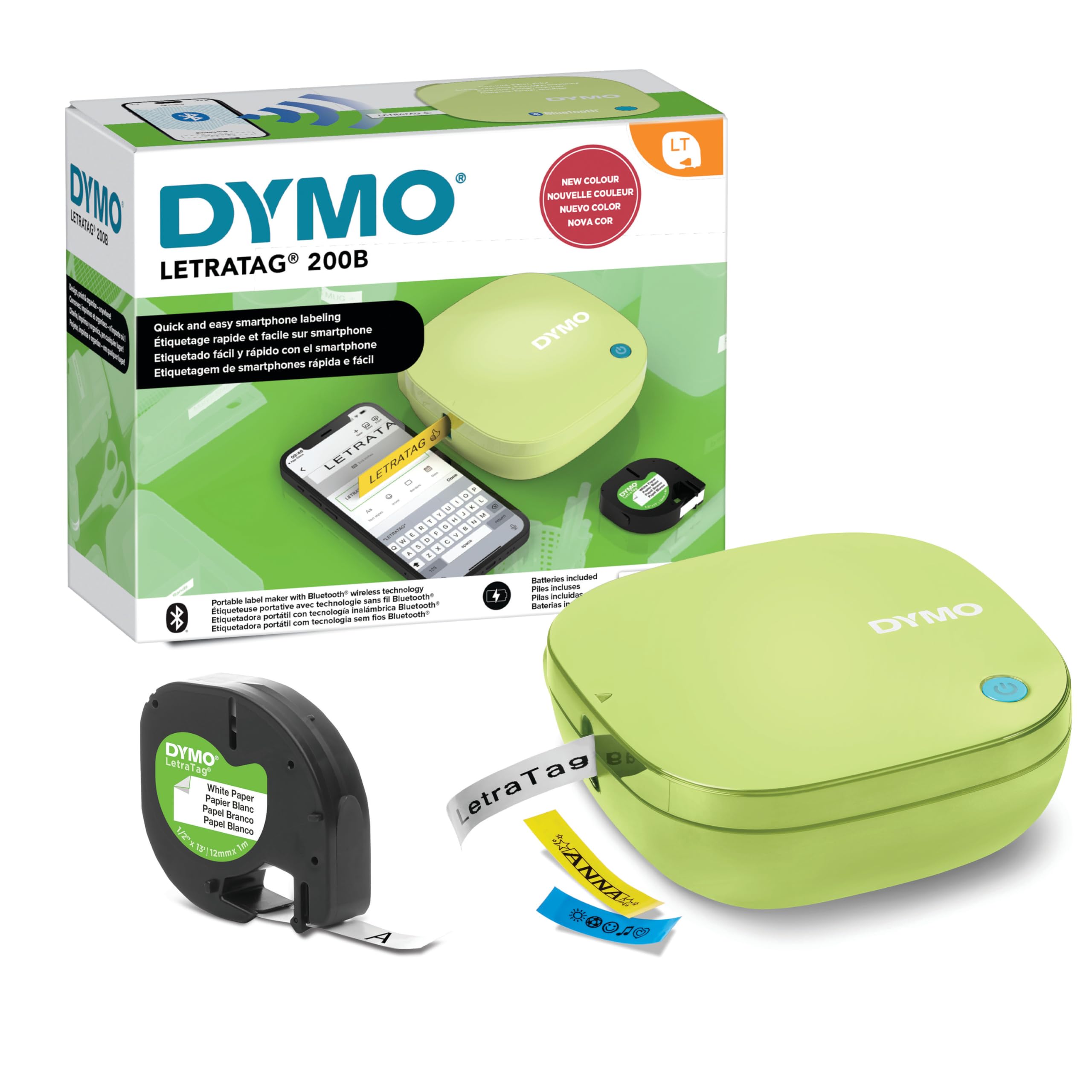 Dymo LetraTag 200B Bluetooth Label Maker | Compact Label Printer | Connects Through Bluetooth Wireless Technology to iOS and Android | Includes 1 White Paper Label Tape | Black