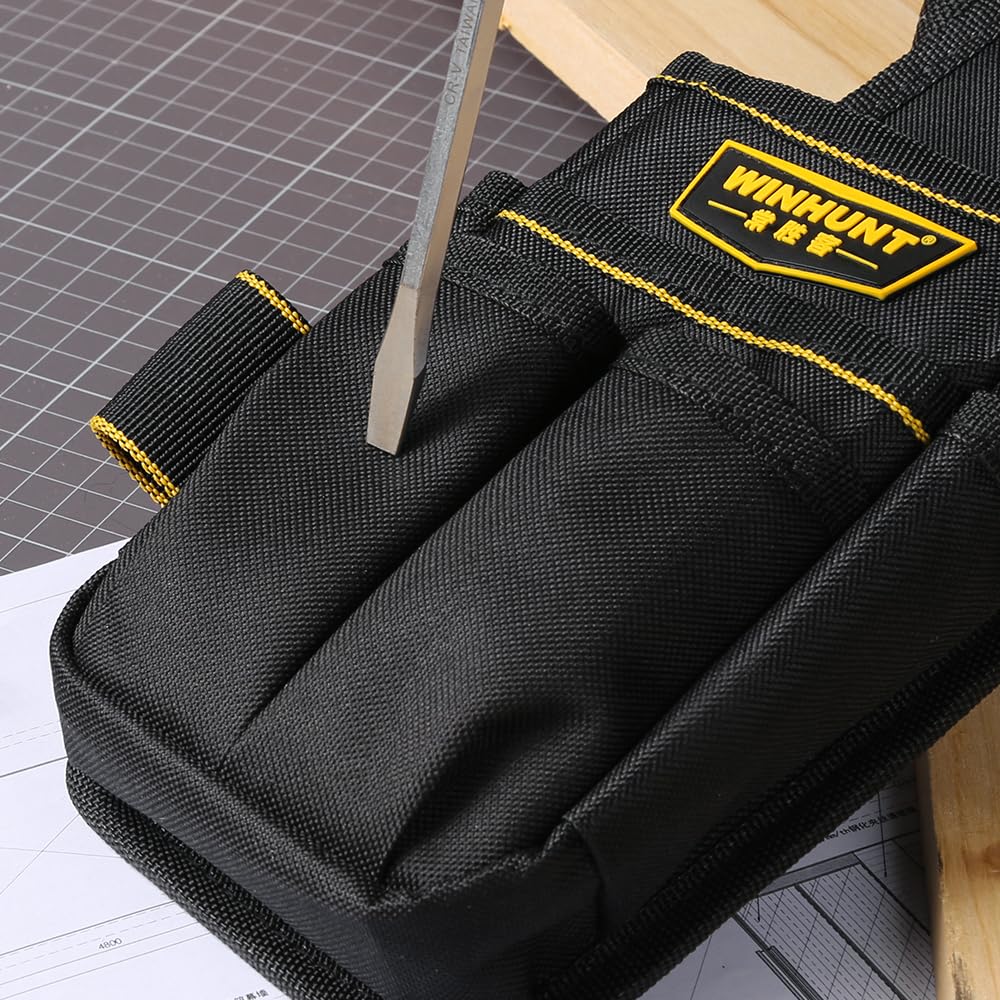 WINHUNT Tool Belt Pouch, Electrician Pouch 18 Pocket with Adjustable Nylon Belt 15x4x22cm Black (18 Pockets)