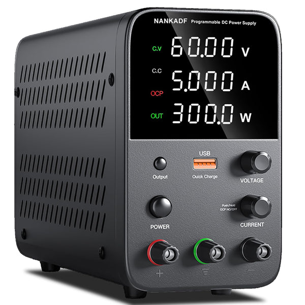 DC power supply (0-30V,0-10A) adjustable, switching power supplies, mini high precision 4-digit display with USB fast charging interface, variable lab bench power supply, output button/encoder knob