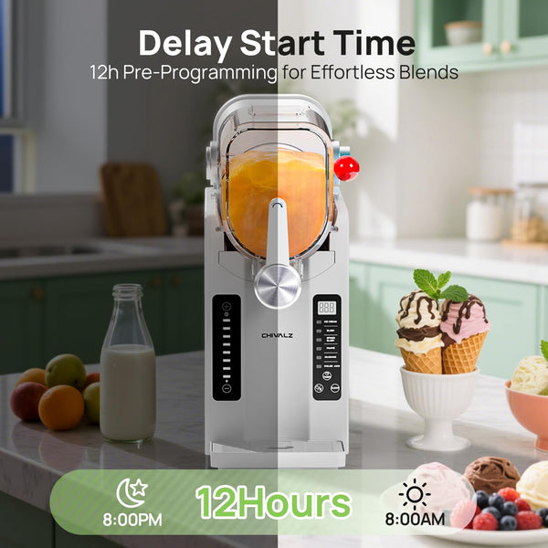 CHIVALZ Slush Machine, Frozen Drink Machine, No Ice Needed, 12H Pre-Scheduling, LED Display, Self-Cleaning, Makes Slushies, Milkshakes, Frappés & Cocktail, AD03, Black, 6 Preset Programs +1 Pack