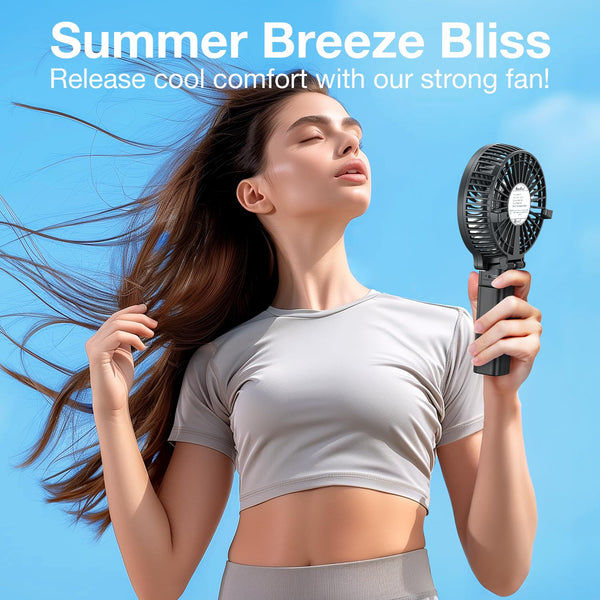 VersionTech Hand Held Fan,Portable Handheld USB Rechargeable Fans with 3 Speeds,Battery Operated Electric Powered Mini Foldable Desk Desktop Fans for Home Office Ceiling Travel Black