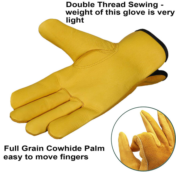 SAWANS Leather Working Gloves Work Gardening Gloves Thorn Proof Garden Building Heavy Duty Utility Gripper Men Women Breathable and Flexible Construction