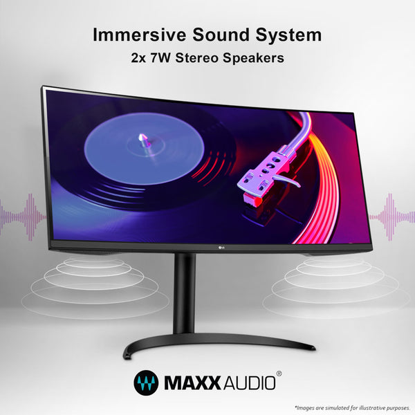 LG Electronics Curved UltraWide Monitor 34WR55QK, 34 inch, 1440p, 100Hz, 5ms Response Time, VA Panel, Smart Energy Saving, USB-C (65W Power Delivery), Displayport, HDMI