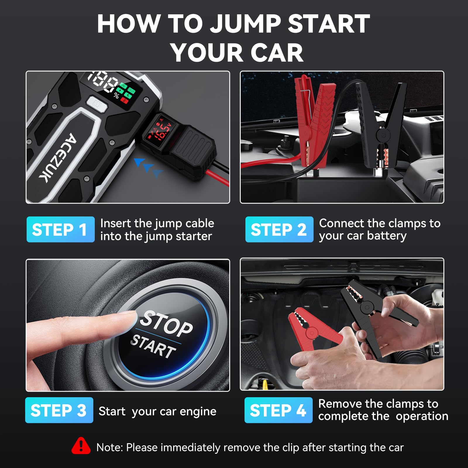 ACEZUK Battery Jump Starter Pack 5000A Car Jump Starter 12V 8-in-1 Car Battery Booster Pack Up to 7.0L Gas & 5.5L Diesel Engines Power Bank with Flashlight,Large Screen,Jump Leads