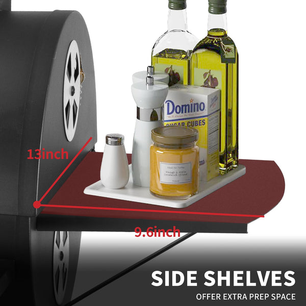 Charcoal BBQ Grill Smoker with Side Shelves, Portable Barrel Barbecue Grill Outdoor with Temperature Gauge, Warming Rack, Stainless Steel Racks, and Air Vents for Camping and Garden