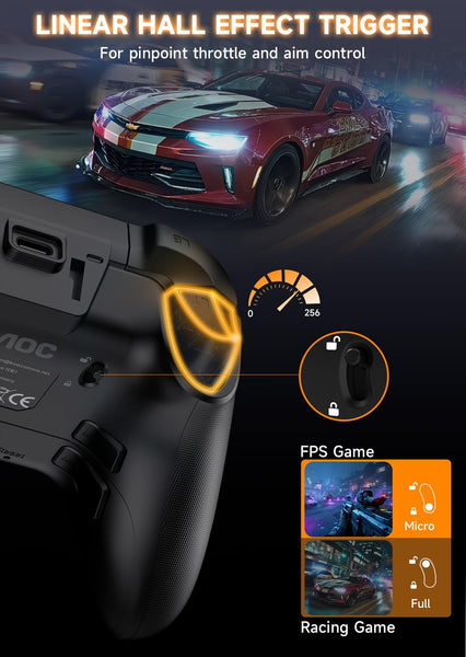 AOC Wireless Gaming Controller for PC/Switch/iOS/Android/PS4, Interactive Screen, Hall Effect Stick & Dual-Mode Trigger, RGB Lighting, Customizable Buttons, Bluetooth/2.4G/Wired (White)