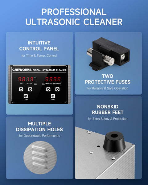 CREWORKS 6L Digital Ultrasonic Cleaner, 1.6 gal. Ultrasonic Cleaning Machine with Degas & Gentle Modes, 180W Professional Ultrasound Cleaner with 300W Heater and Timer for Glasses