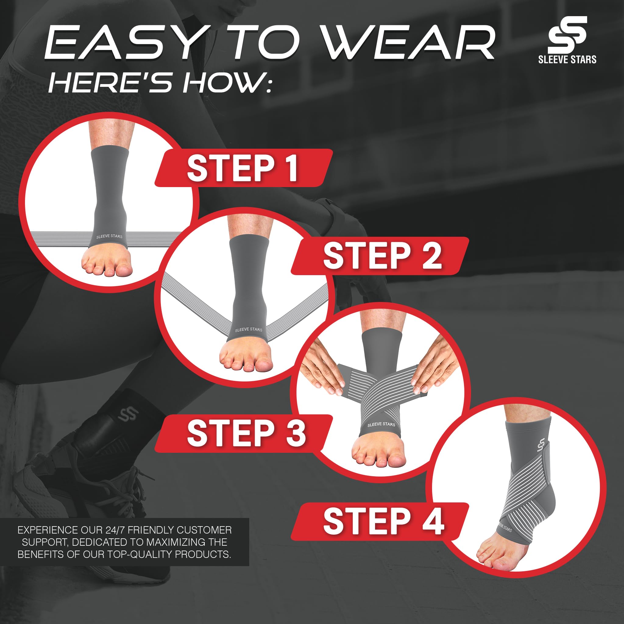 Sleeve Stars Ankle Brace for Sprained Ankle, Plantar Fasciitis Relief Ankle Support for Women & Men, Ankle Compression Sleeve w/Strap, Achilles Tendonitis Brace, Foot Brace Wrap (Single/Hot Pink)