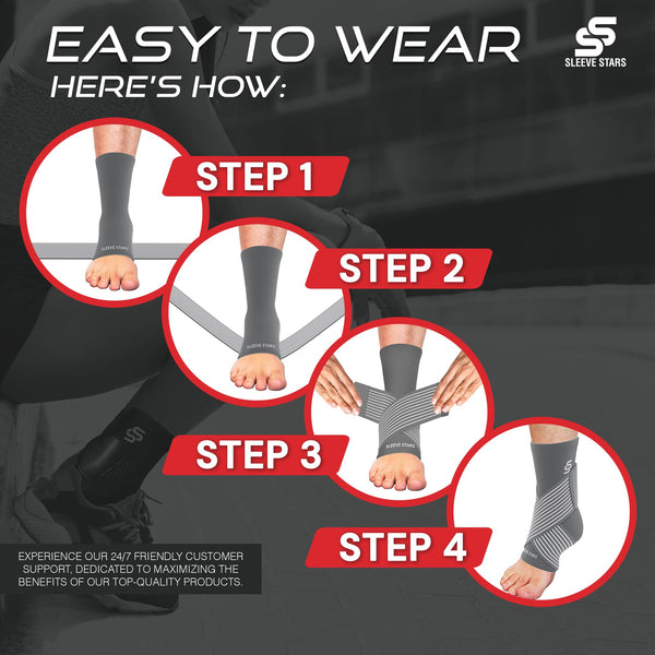 Sleeve Stars Ankle Brace for Sprained Ankle, Plantar Fasciitis Relief Ankle Support for Women & Men, Ankle Compression Sleeve w/Strap, Achilles Tendonitis Brace, Foot Brace Wrap (Single/Hot Pink)