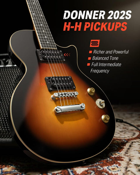 Donner Electric Guitar Kit Full Size LP Guitar Starter Set 39 Inch Solid Body with Bag, Strap, Cable (Sunburst)