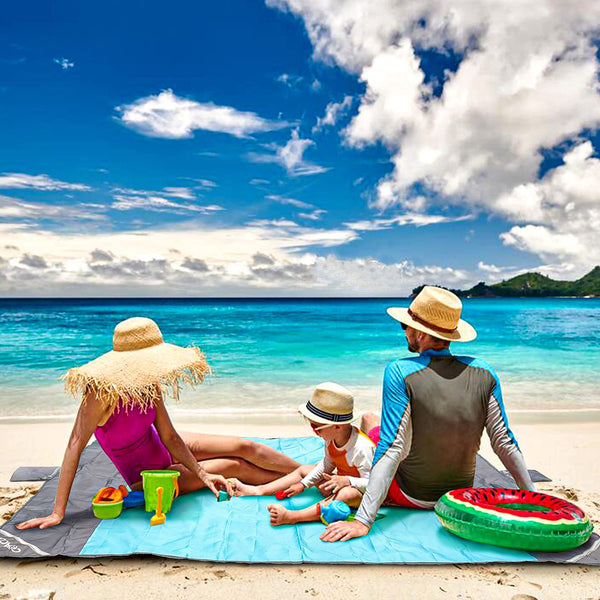 COVACURE Beach Blanket Mat with 3 Zipper Pockets, Extra Large 210 x 200cm Water Resistant Sand Proof Picnic Blanket for Camping, Hiking, Picnic (Orange)