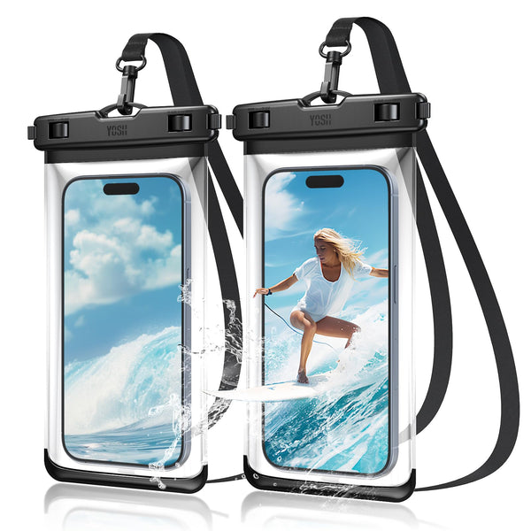 YOSH Waterproof Phone Pouch 2 Pack, 7 inch IPX8 Waterproof Phone Case for Swimming Travel Beach Trip Snorkelling Kayaking, Underwater iPhone Case for iPhone 16 15 14 Pro Max, Samsung S25 S24 Ultra