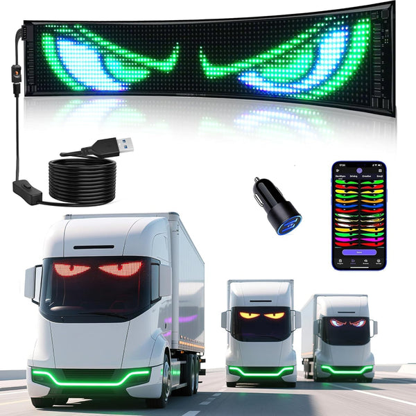 Qnoavve Bluetooth App Control LED Sign, 14.6"x3.6" Devil Eyes Car Lights, Flexible USB 5V LED Car Sign, Programmable Customizable Display Panel, Scrolling Message Board for Store Bar Hotel Party