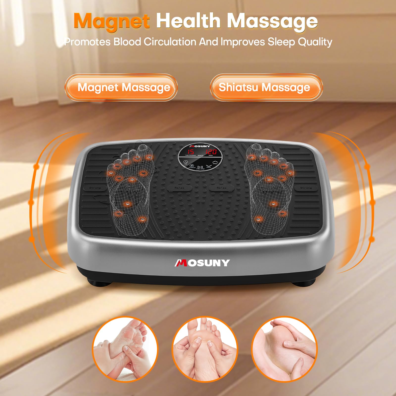 Vibration Plate, MOSUNY Vibration Plate Exercise Machine For Lymphatic Drainage, 2025 Upgraded Double Motors Vibration Plate for Weight Loss, 450 LBS Capacity Vibration Plate For Whole Body Workout