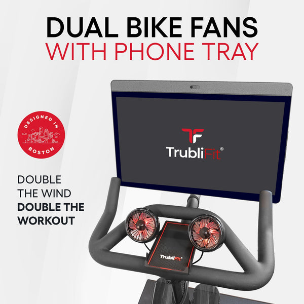 Dual Fans for Peloton Bike with Phone Tray - All Metal Phone Holder - Fan with Tray - No Batteries Required - Accessories for Peloton Bike